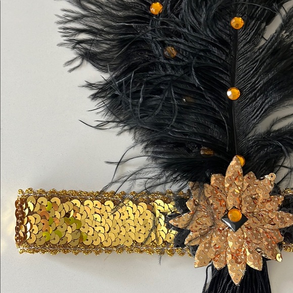Black and Gold Feather Headband - Picture 4 of 9
